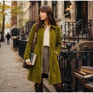 7 For All Mankind Green Corduroy Zip Coat Jacket Women Size 4 Academia Olive